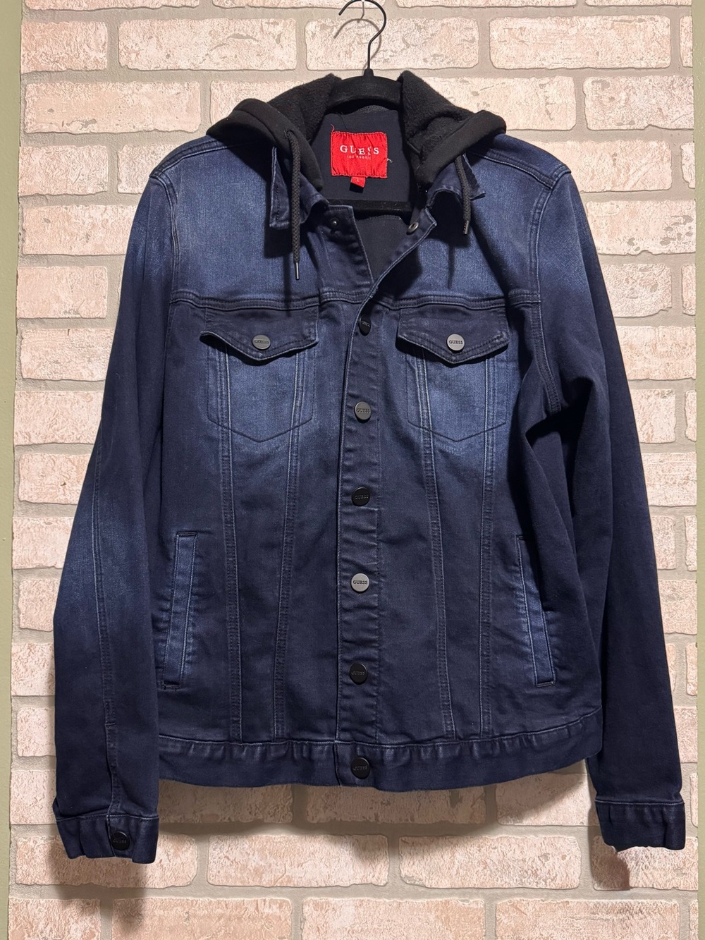 GUESS Dillon Stretch Denim Hooded Truckers Jean Jacket